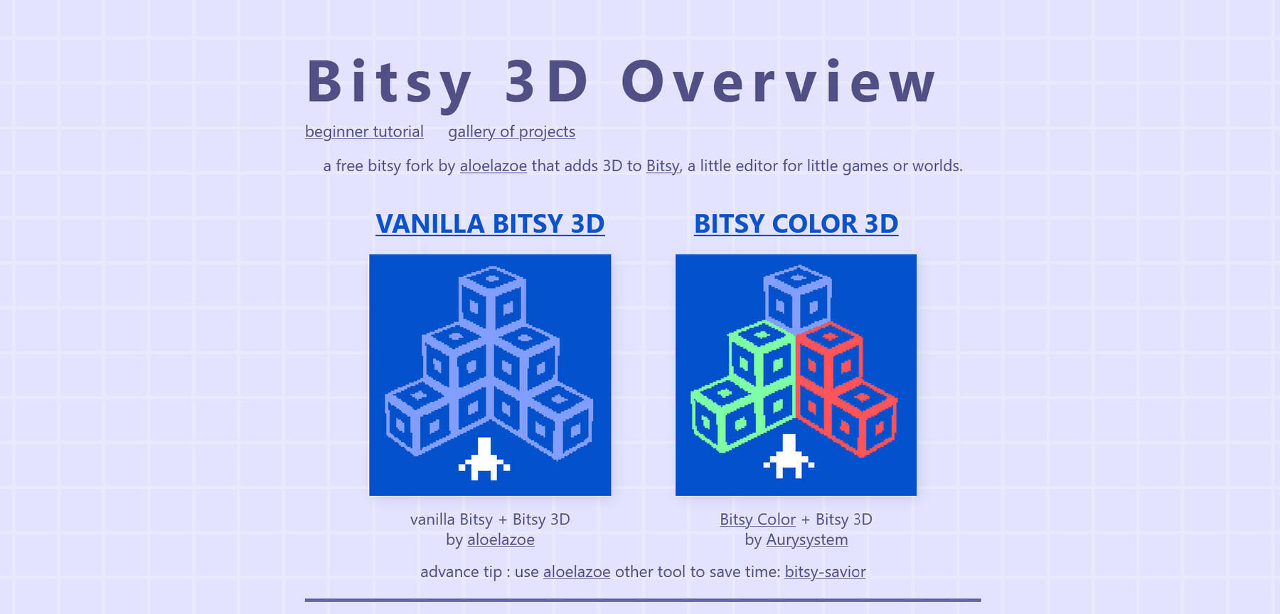 Bitsy 3D Overview Website Screenshot